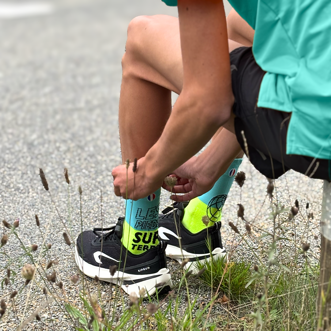 Chaussettes de running - LPST Jaune fluo / Ciel