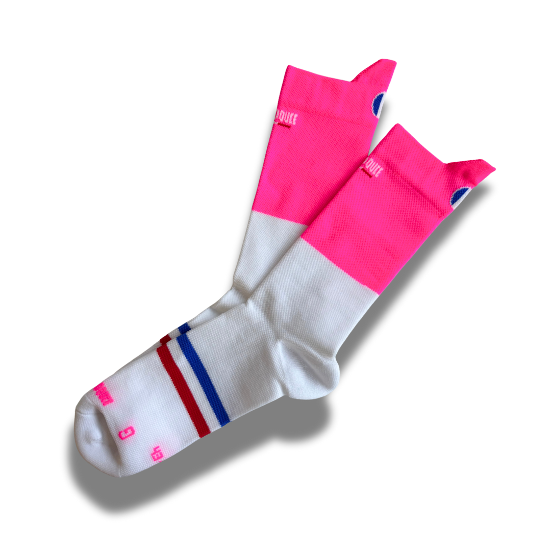 Précommande - Chaussettes de cyclisme - La Blanche et rose fluo