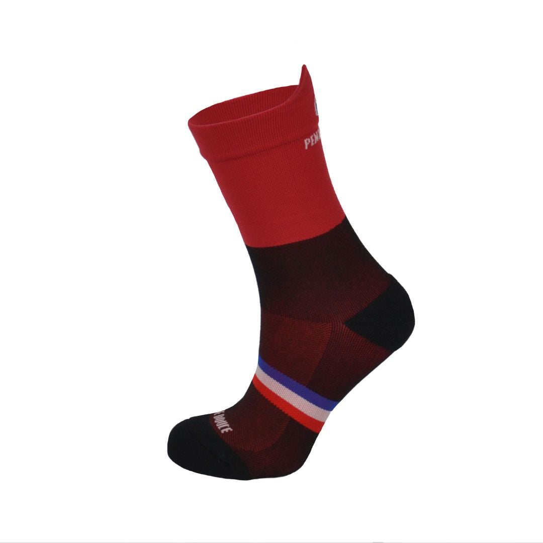 chaussettes de cyclisme la cerise et noir pentedouce fabriquées en france
