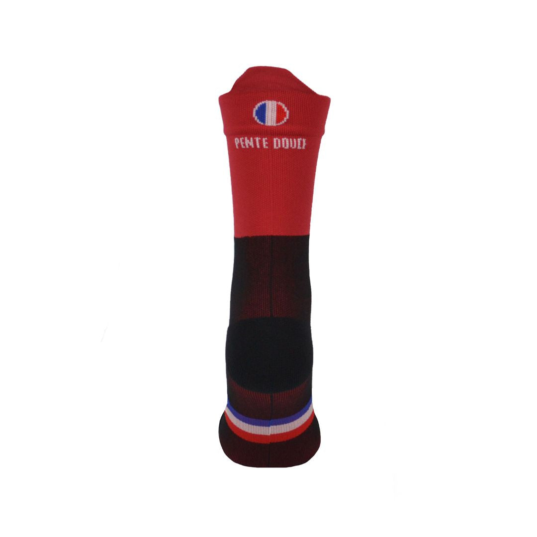 chaussettes de cyclisme la cerise et noir pentedouce fabriquées en france