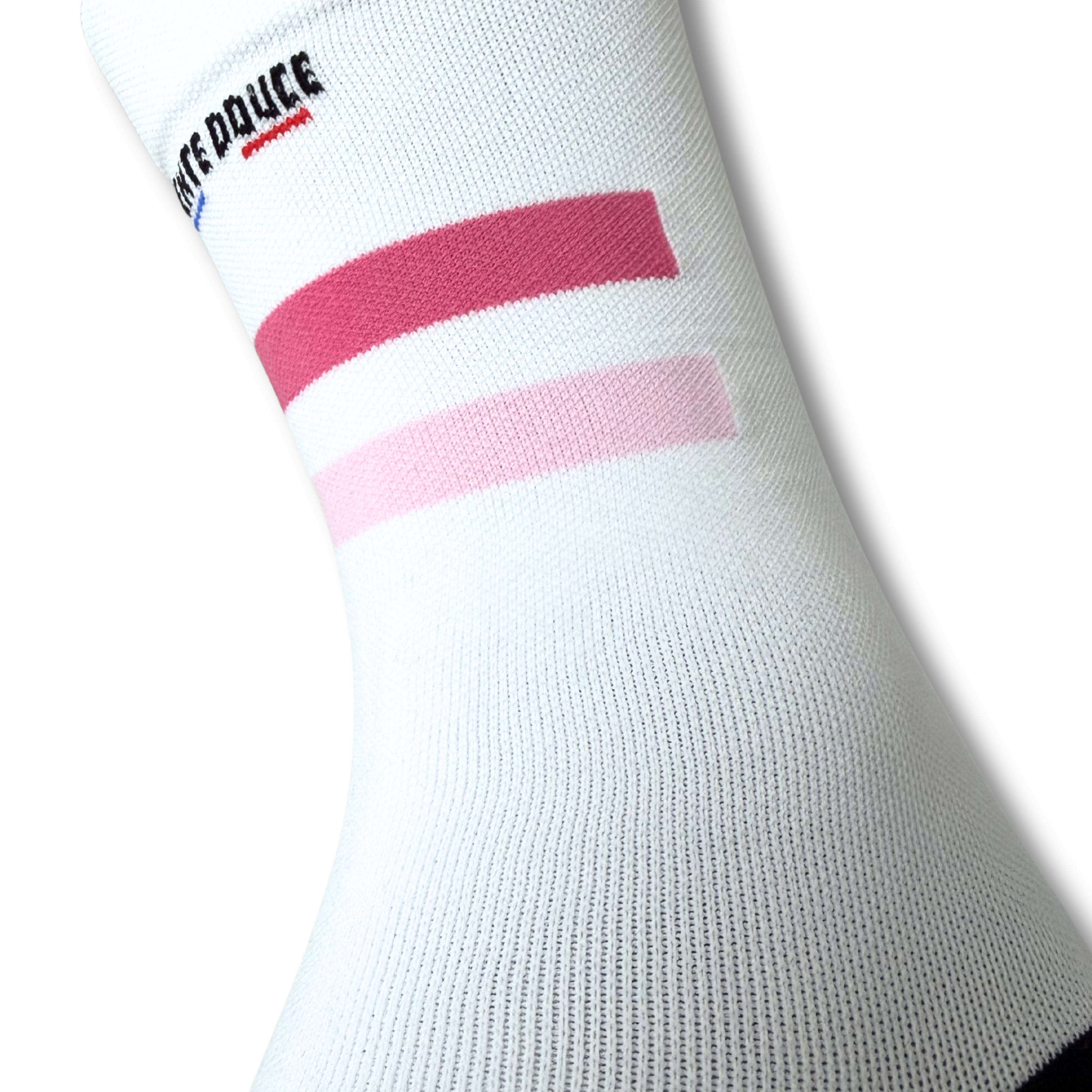 Chaussettes de cyclisme - La blanche à bandes roses