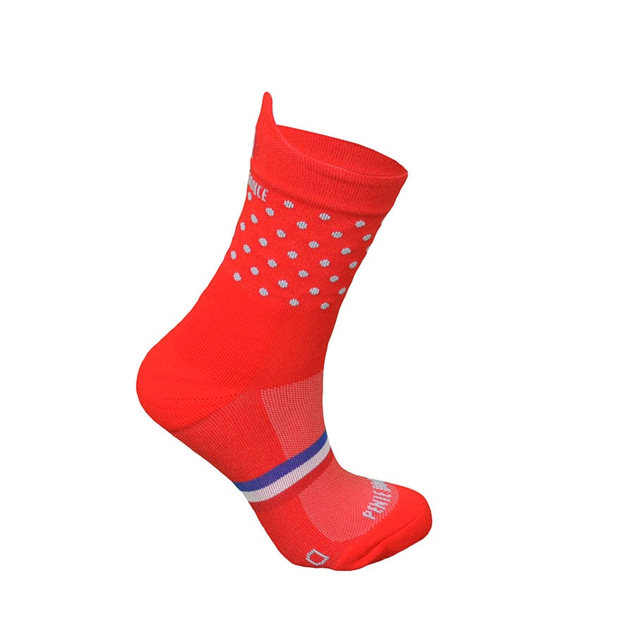 chaussettes de course à pied la rouge à gommettes bleues pentedouce fabriquées en france