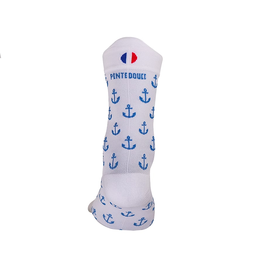 Chaussettes recyclées de cyclisme - la blanche à encre bleu - pentedouce - Fabriqué en France
